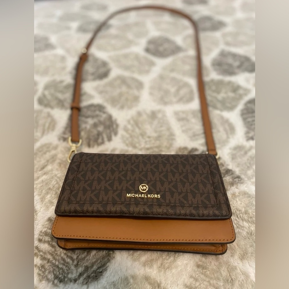 Michael Kors Tan and Brown Logo Crossbody
